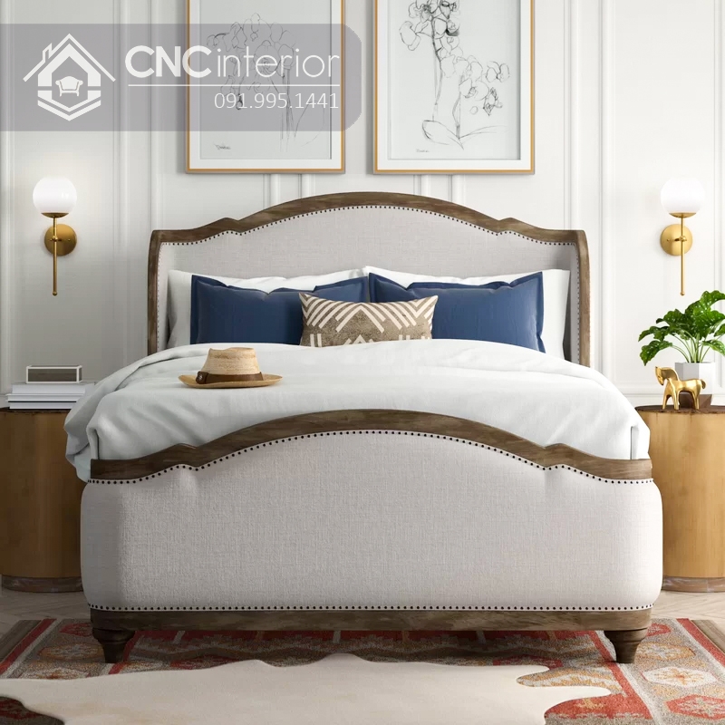 Giường ngủ gỗ sồi phong cách tân cổ điển CNC 22 1