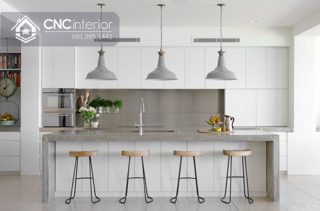 Tủ bếp đẹp hiện đại màu trắng tinh tế CNC 39