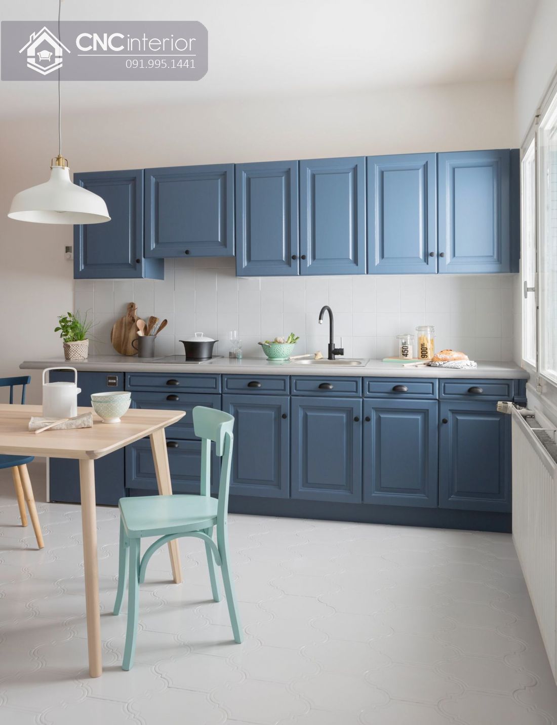 Tủ bếp màu xanh phong cách tân cổ điển CNC 44 