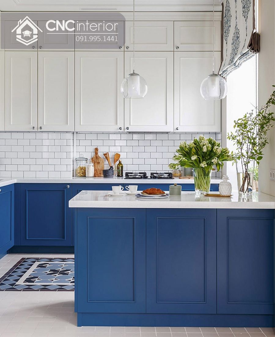Tủ bếp tân cổ điển màu xanh sang trọng bắt mắt CNC 45 1