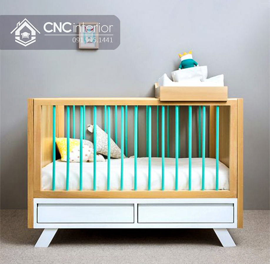 Giường cũi trẻ em 2 trong 1 đẹp CNC 09 1