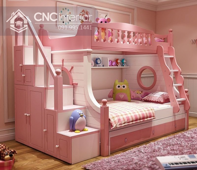 Giường tầng công chúa màu hồng CNC 13