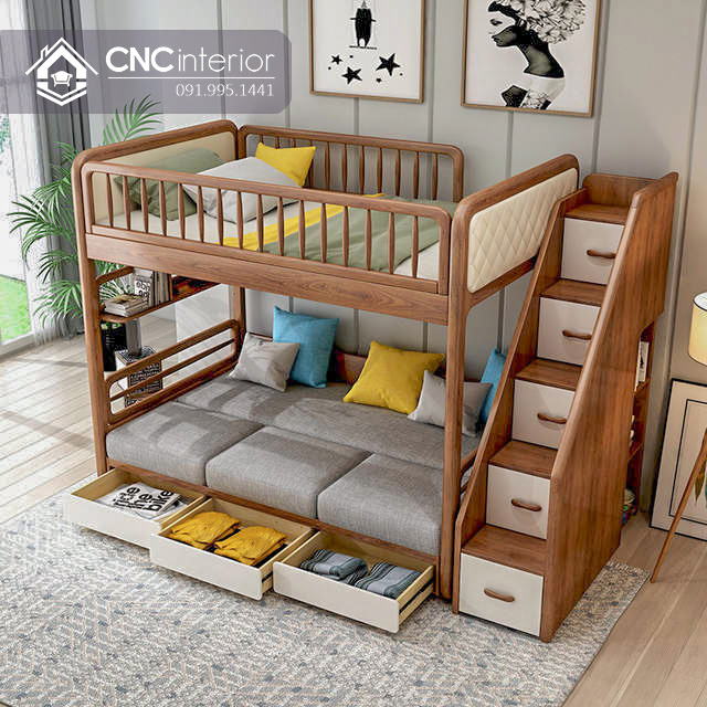 Giường tầng gỗ tự nhiên CNC 19 3