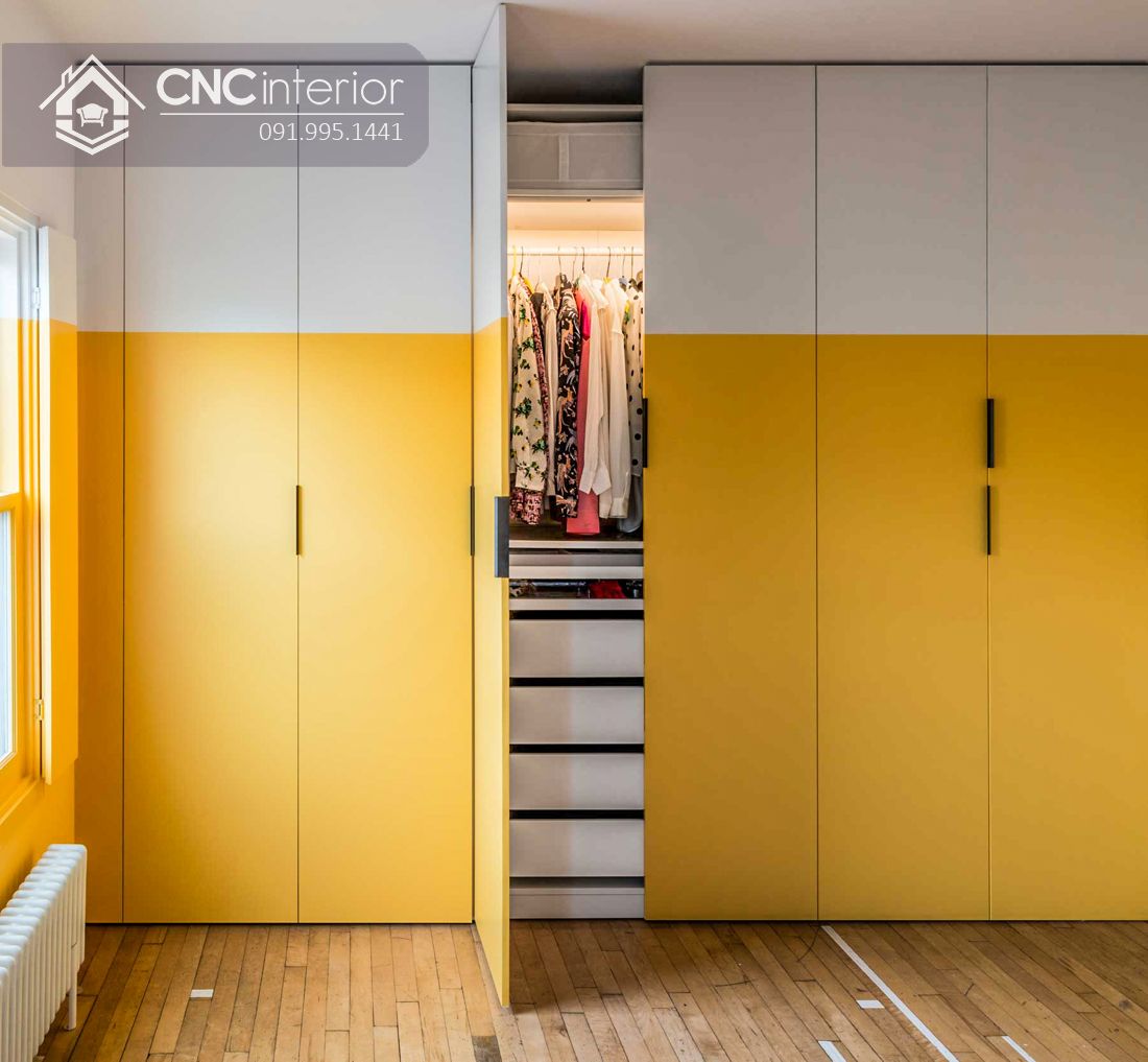 Tủ quần áo âm tường màu vàng đẹp CNC 11 1