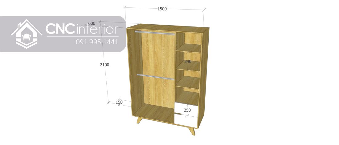 Tủ quần áo nhỏ gọn bằng gỗ công nghiệp CNC 44 3