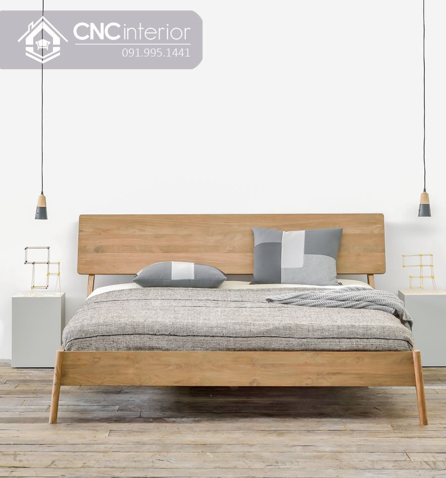 Giường ngủ khách sạn màu gỗ ấm áp CNC 02 4