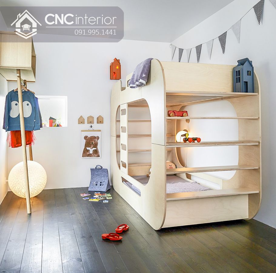 Giường tầng cho bé bằng gỗ công nghiệp CNC 15