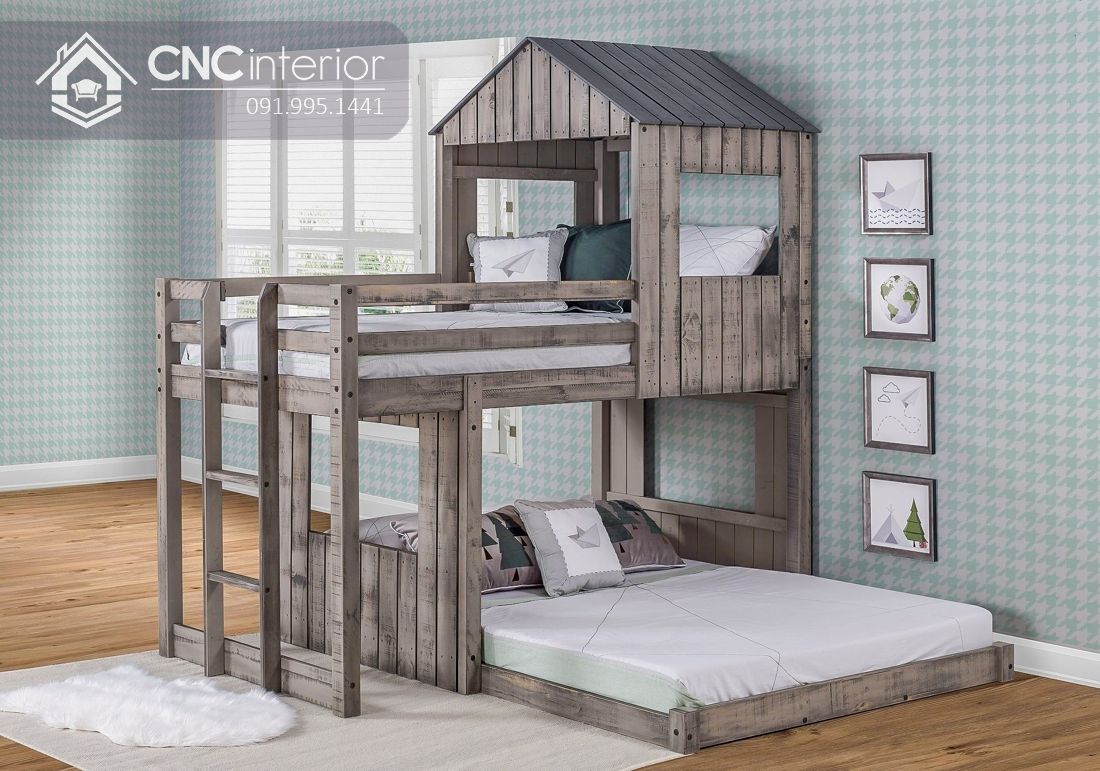 Giường tầng trẻ em bằng gỗ tự nhiên CNC 19 1