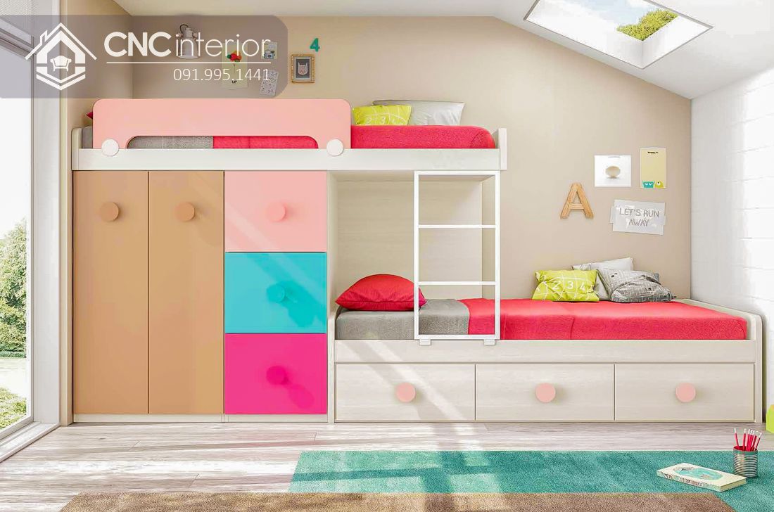 Giường tầng kết hợp tủ quần áo cho bé CNC 29