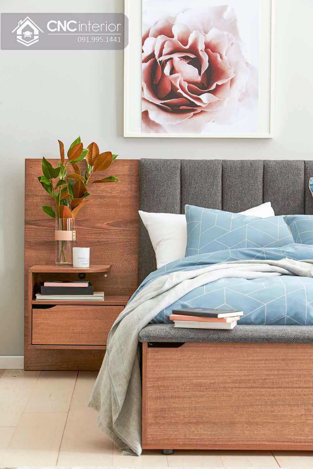 Giường ngủ đẹp màu gỗ trầm ấm CNC 66 1