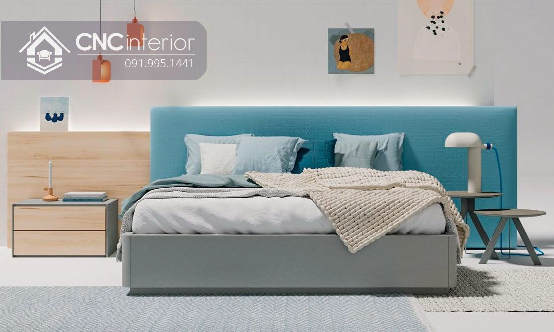 Giường ngủ hiện đại màu xanh trẻ trung CNC 67 1