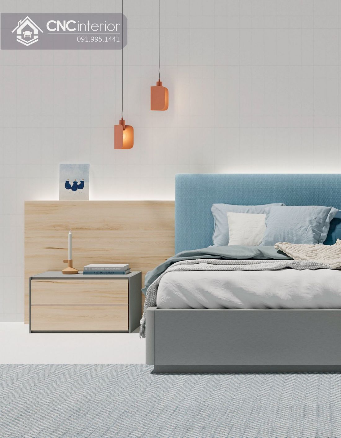 Giường ngủ hiện đại màu xanh trẻ trung CNC 67 2