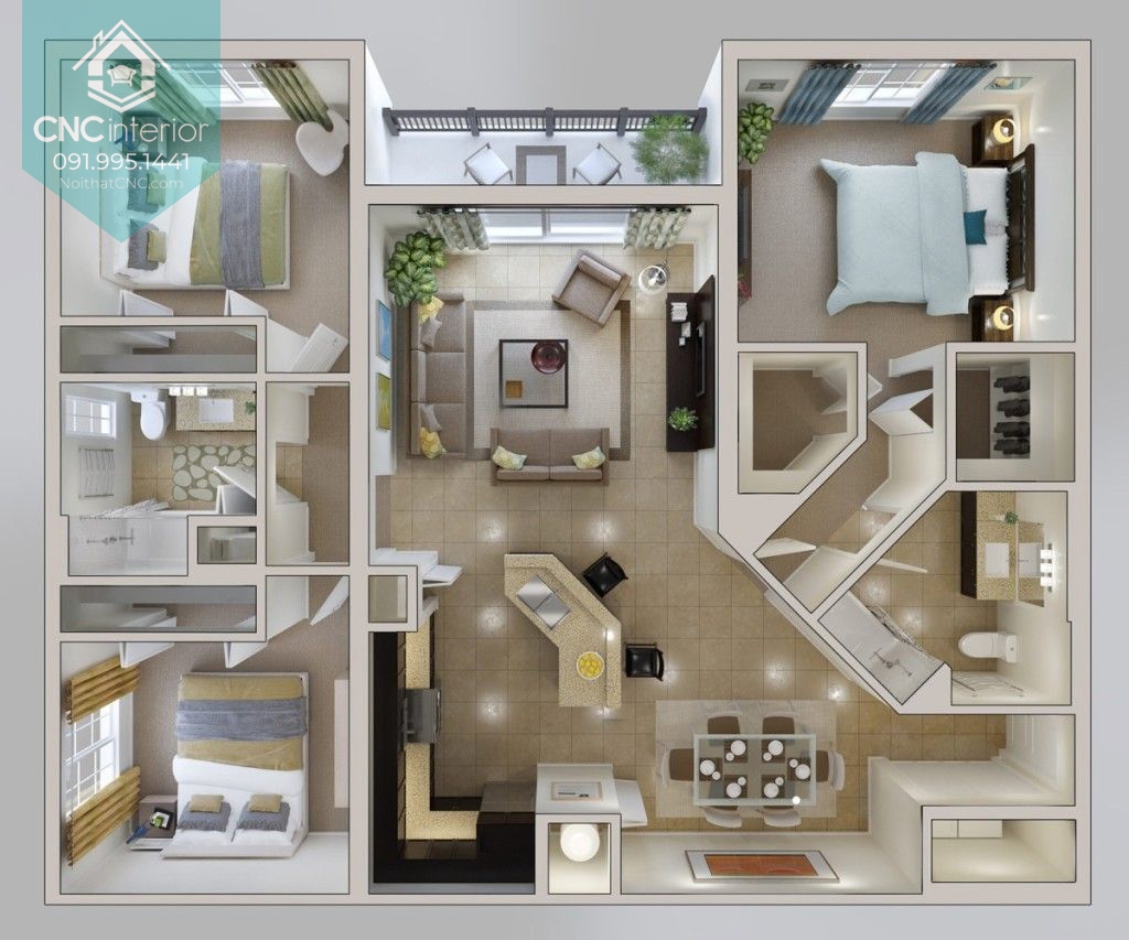 Mẫu thiết kế nội thất chung cư cao cấp trên 100m2 Lacasa quận 7 HCM
