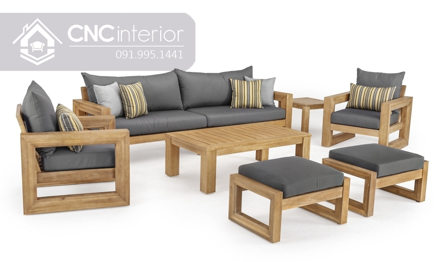 Bàn ghế sofa gỗ phòng khách đơn giản CNC 17